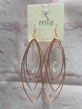 Mia Collection Gold Tone Layered Teardrop Earrings with Acrylic Drop